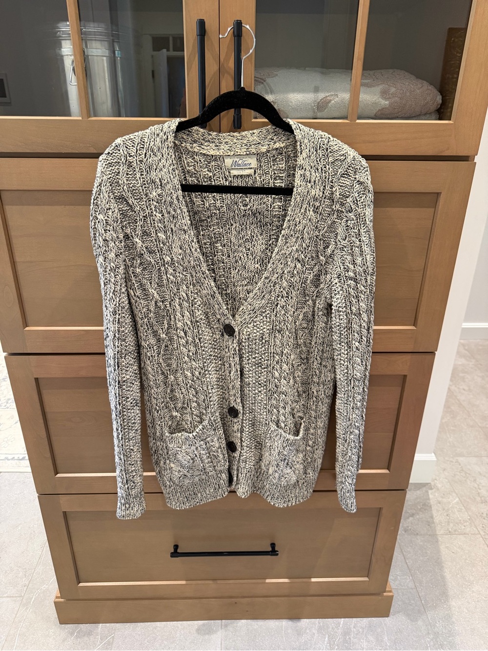 Madewell Marled Cream & Gray Cable-Knit Button Cardigan